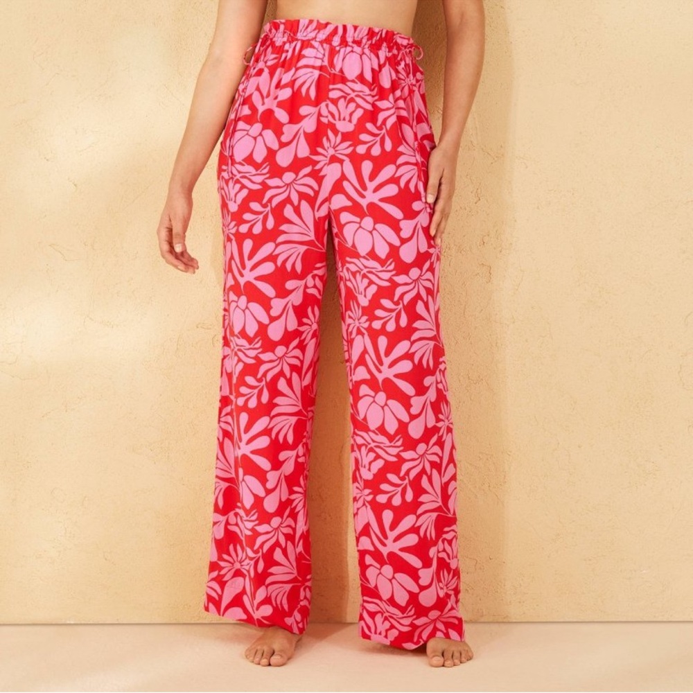 Shade and Shore Tropical Print Ruffle Waist Cover up Pants XL